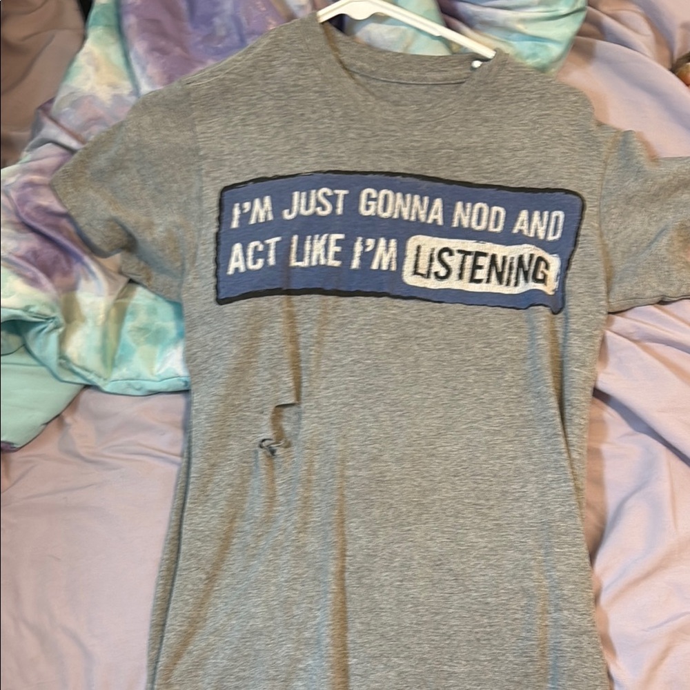 Old Navy Gray and Blue Short Sleeve Tee with Fun Graphic